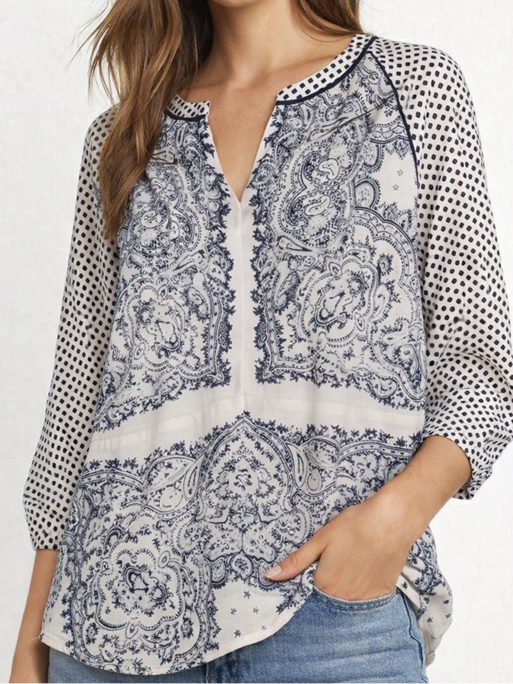 Maison Scotch Paisley & Geometric Print Blouse – Pioneer Top Size 3 (S/M)